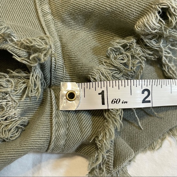 John John Olive Green Distressed Raw Hem Shorts - Picture 14 of 16
